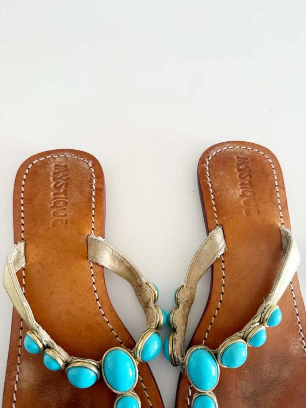 Vintage Y2K Mystique Boutique Stone Thong Sandals Size 8 - Picture 9 of 12